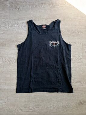 Harley-Davidson Black Tank Top with White & Orange Chest Logo